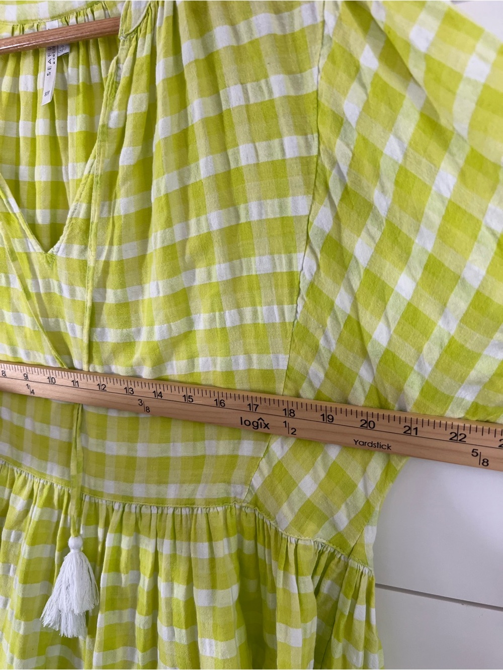 Seafolly Lime Green Gingham Swim Cover Up Dress S/M Boho Beach 100% Cotton - Picture 14 of 14